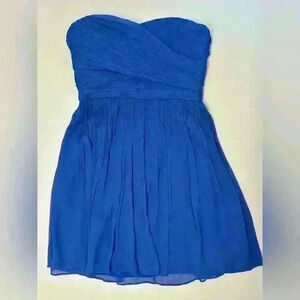 J CREW Royal Blue Empire Waist Strapless 100% Silk Cocktail Dress